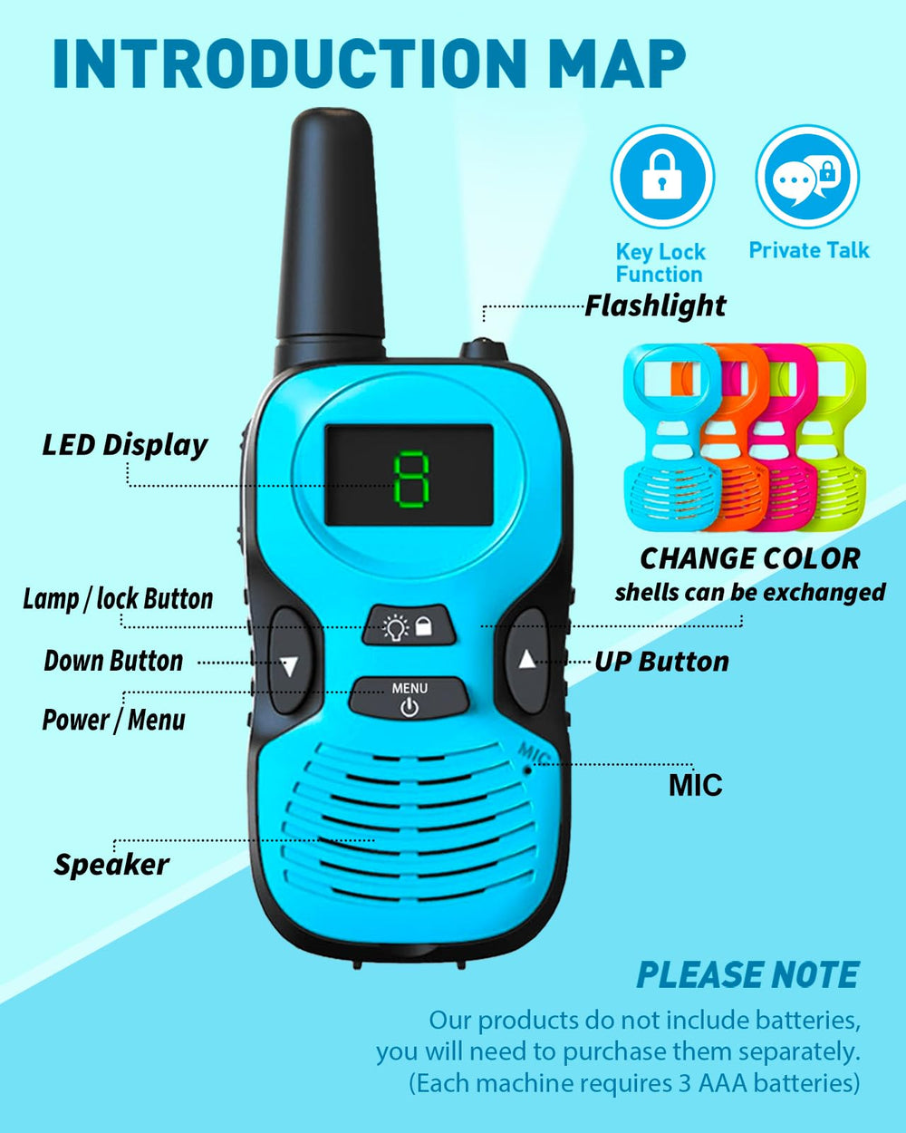 Hetyue replaceable-shell design lets children personalize their walkie talkies
