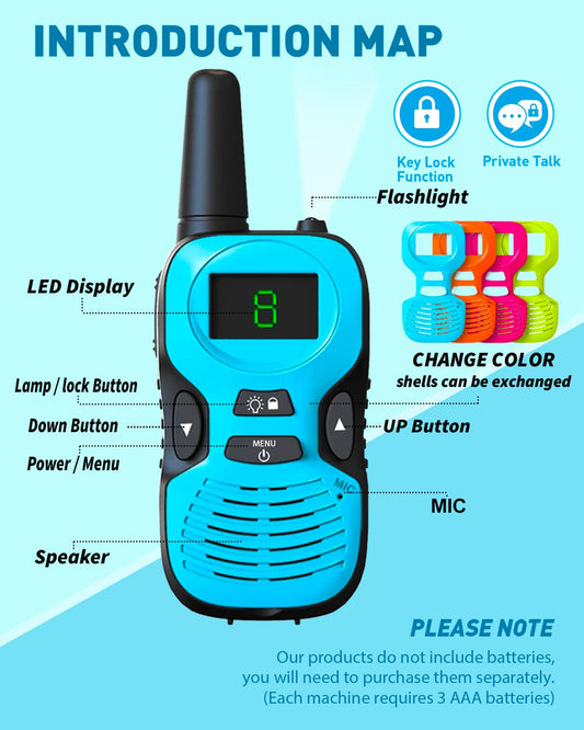 Hetyue replaceable-shell design lets children personalize their walkie talkies