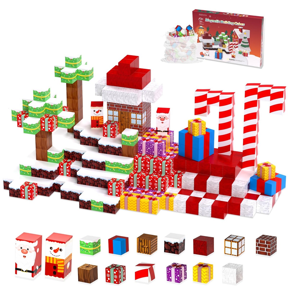 HEVARAL 100PCS magnetic blocks set builds a snowy Christmas world for festive play