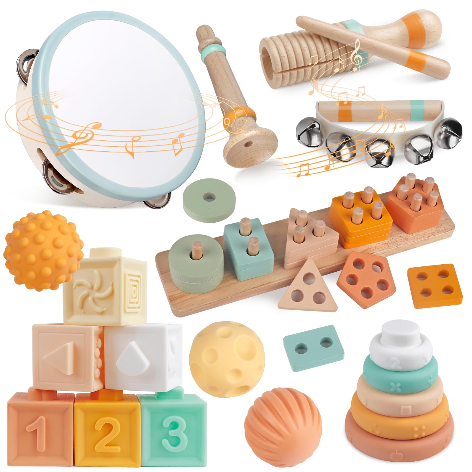Hewaurorion 8-in-1 wooden instruments for toddlers encouraging sensory play and rhythm