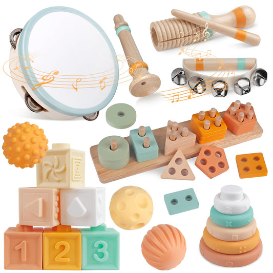 Hewaurorion 8-in-1 wooden instruments for toddlers encouraging sensory play and rhythm