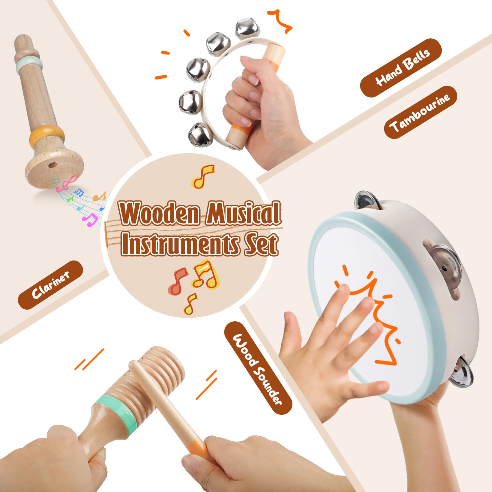 Hewaurorion wooden hand bell supporting fine motor skills and rhythm development