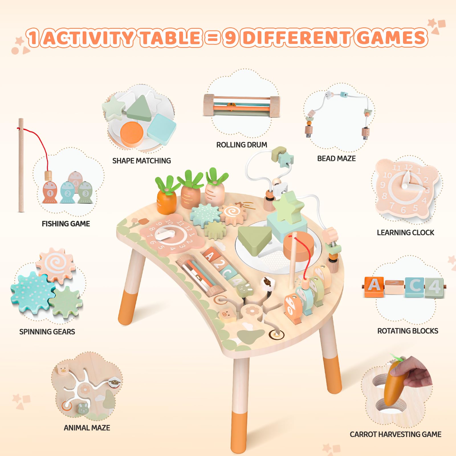 Hewaurorion wooden table with magnetic fishing to boost focus.