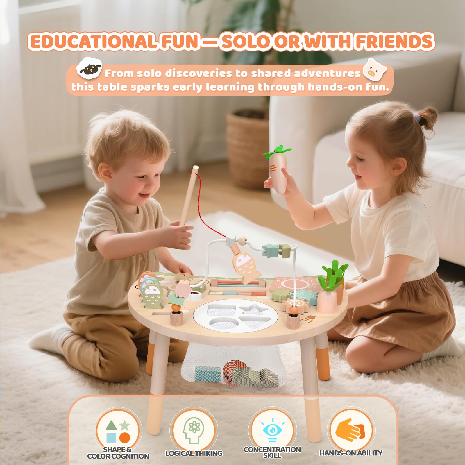 Hewaurorion activity table teaches time with a clock feature.