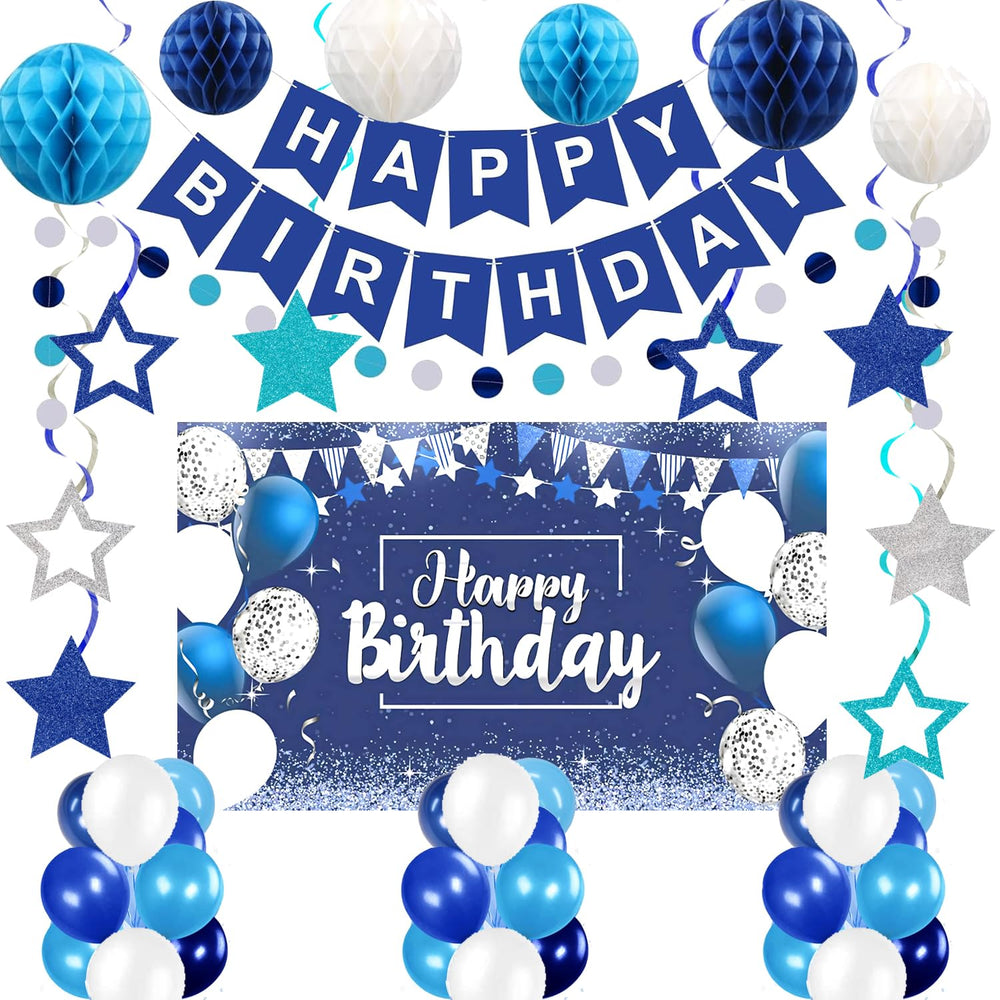 HEWUAUL blue happy birthday banner enhances wall decor and party photos.