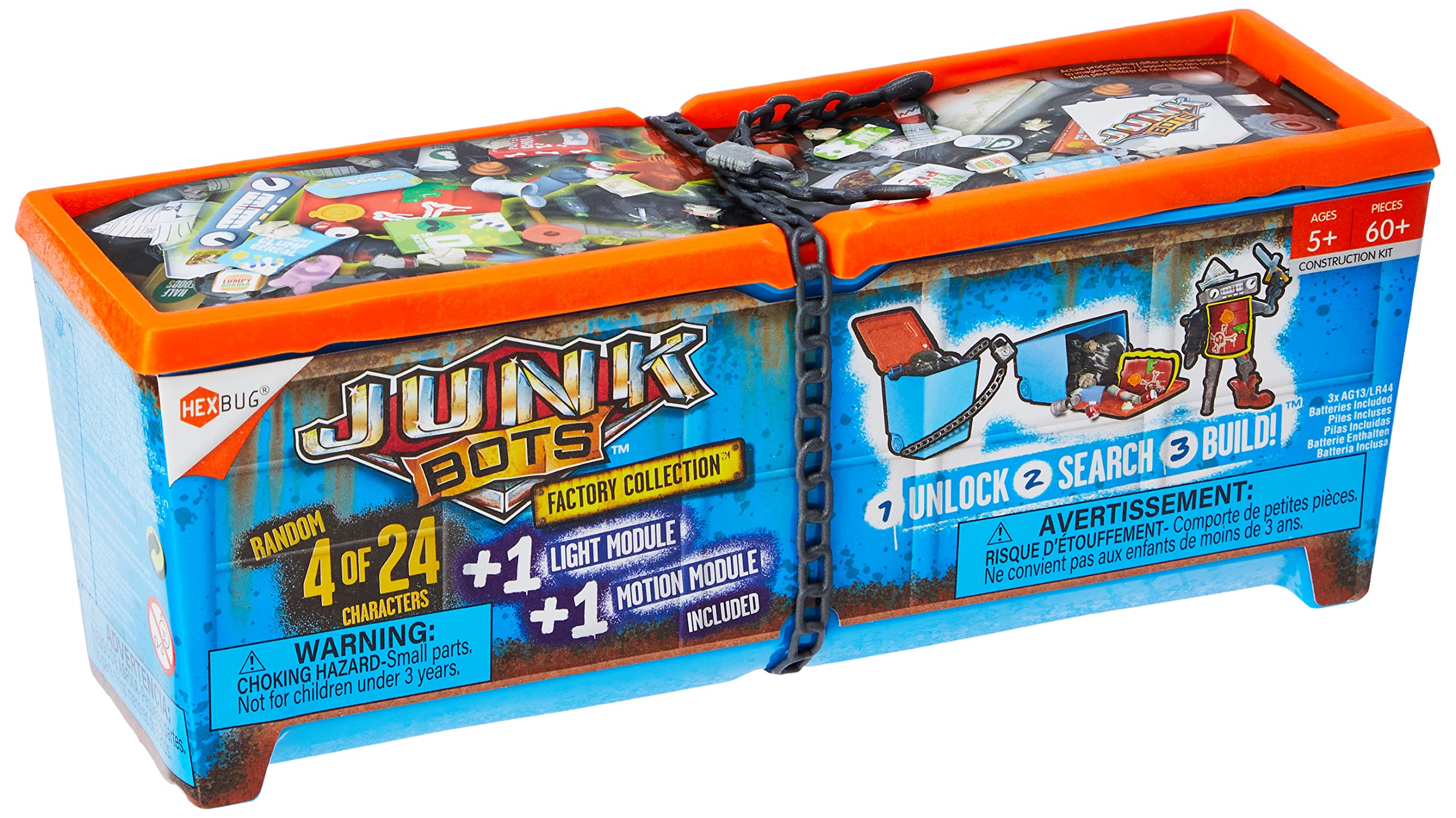 HEXBUG Junk Bots factory-collection assembly shows modular pieces for imaginative play