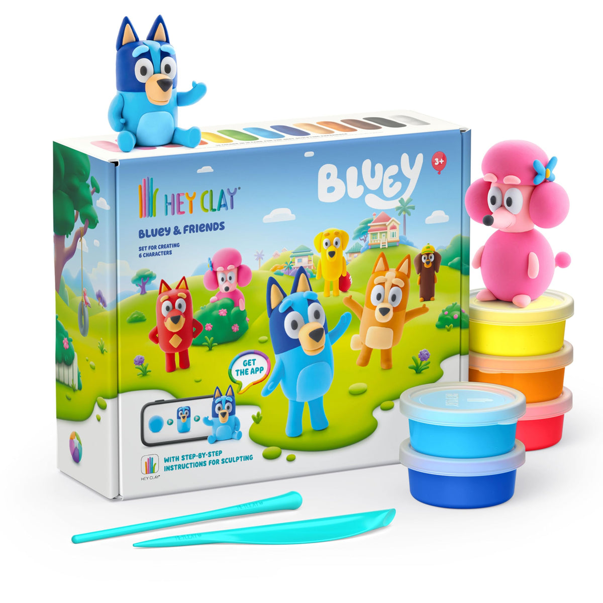 HEY CLAY Bluey and Friends figurines set ready to dry, inviting imaginative play.