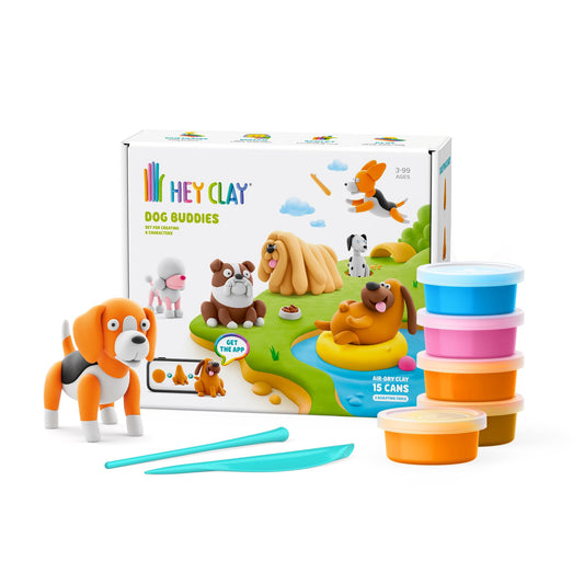 HEY CLAY Dog Buddies poodle figurine in bright colors for imaginative play