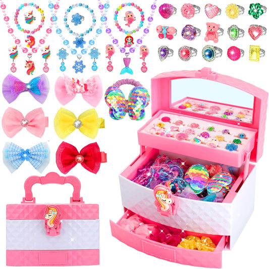 HEYDUOTON dress-up box with colorful jewelry kit for pretend play