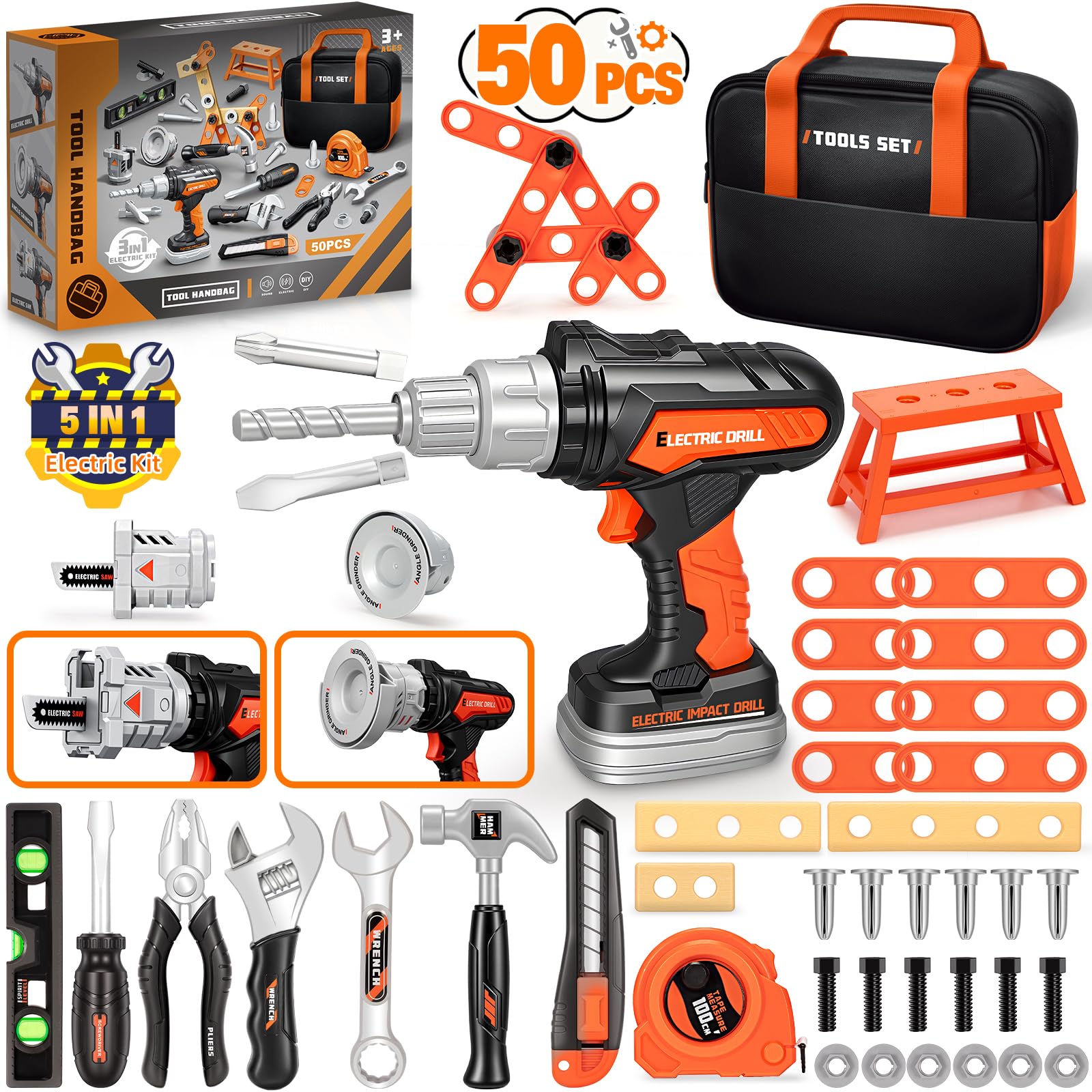 heygelo 50pcs tool set electric drill, for realistic pretend play and skill-building