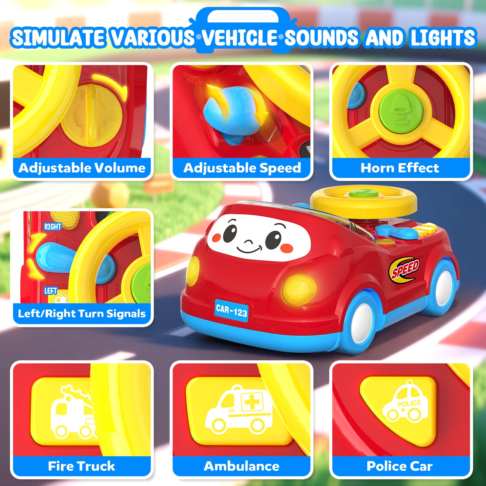 Heygelo street scenes and traffic sounds foster early learning through pretend play.