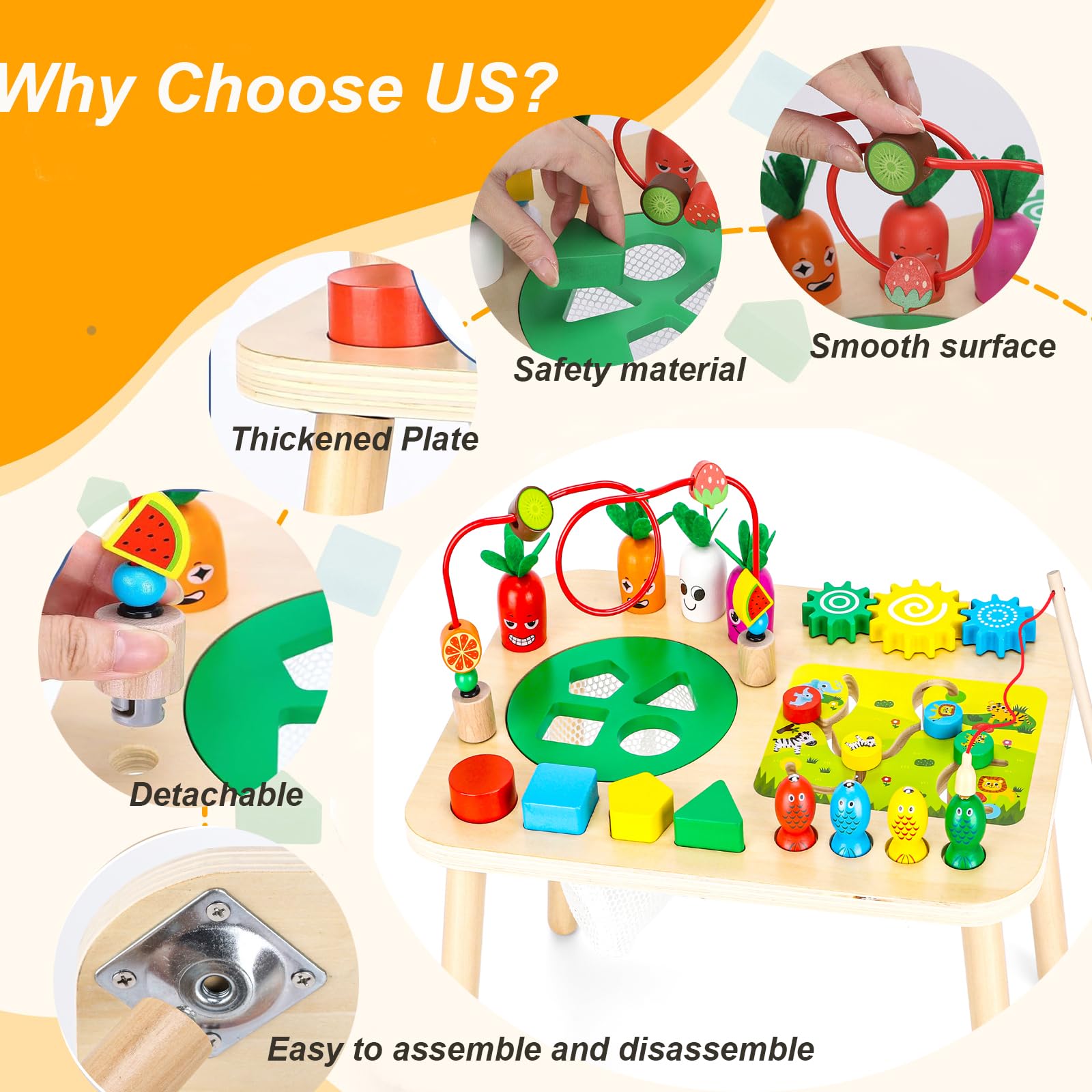 Heylandu Activity Table carrot harvest game engages tactile exploration and problem solving.