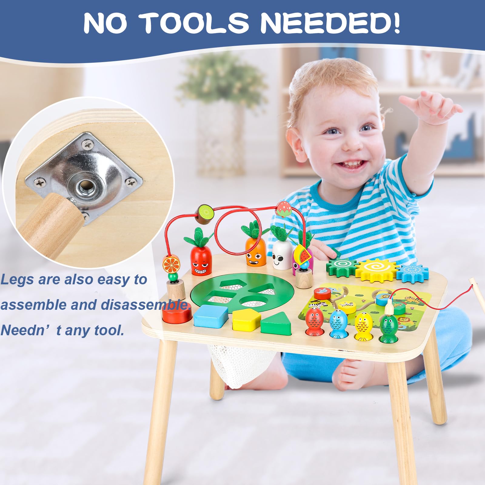 Heylandu Activity Table shape sorter aids early sorting and hand-eye coordination.