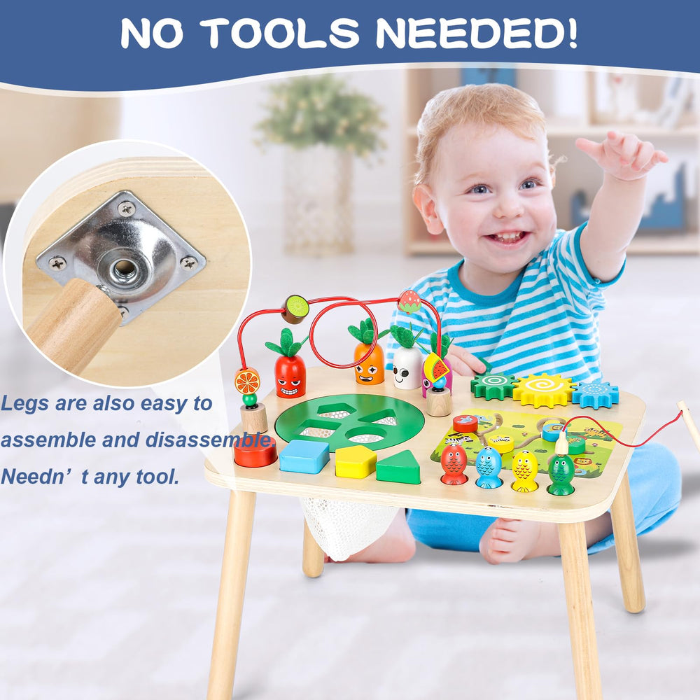 Heylandu Activity Table shape sorter aids early sorting and hand-eye coordination.