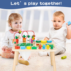 Heylandu Activity Table spinning gears encourages cause-and-effect learning.