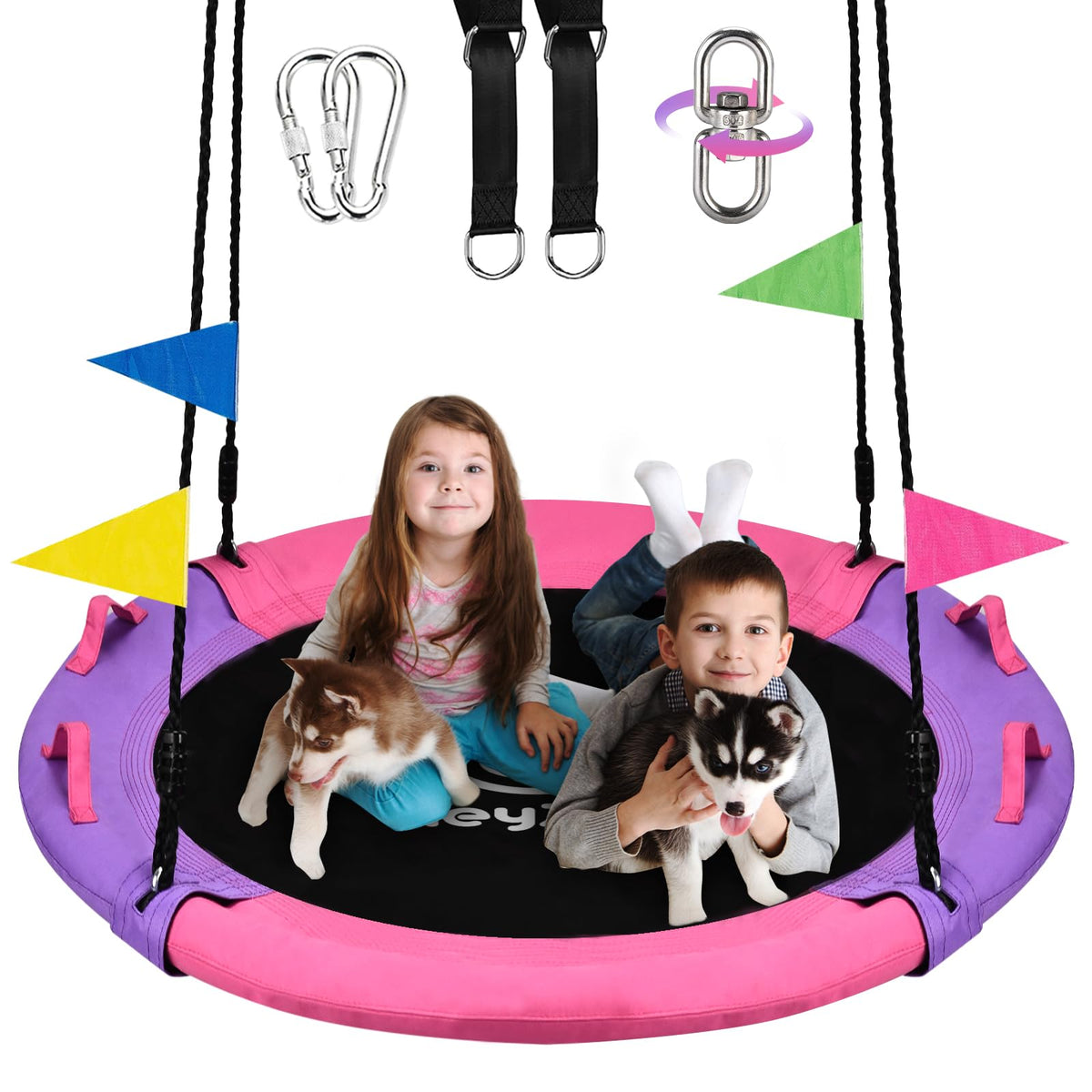 HeyZoo 43-inch saucer swing for dual-seat backyard fun.