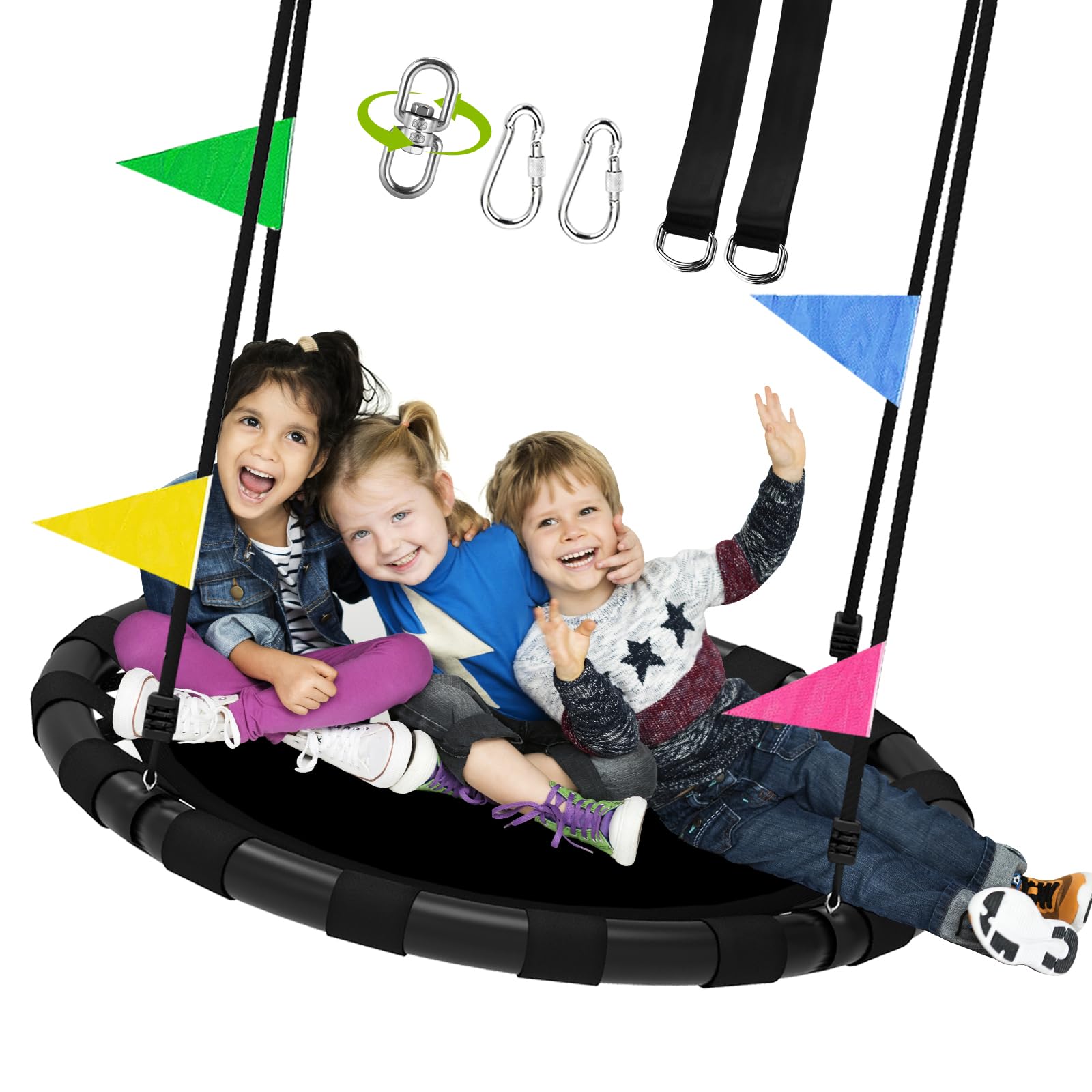 HeyZoo 48-inch saucer swing frame for a sturdy family backyard setup.