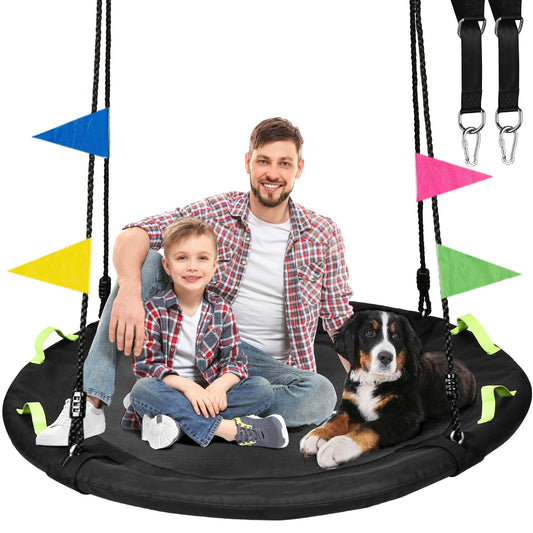 HeyZoo 48 inch tree swing full setup showing ample space for family fun