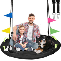 HeyZoo 48 inch tree swing full setup showing ample space for family fun