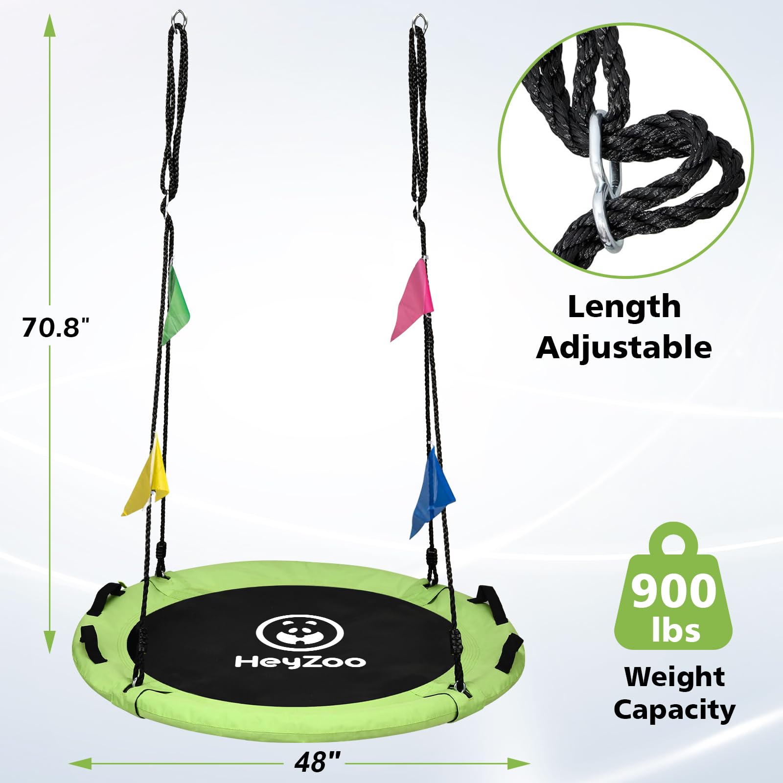 HeyZoo swing includes four decorative flags for extra backyard appeal.