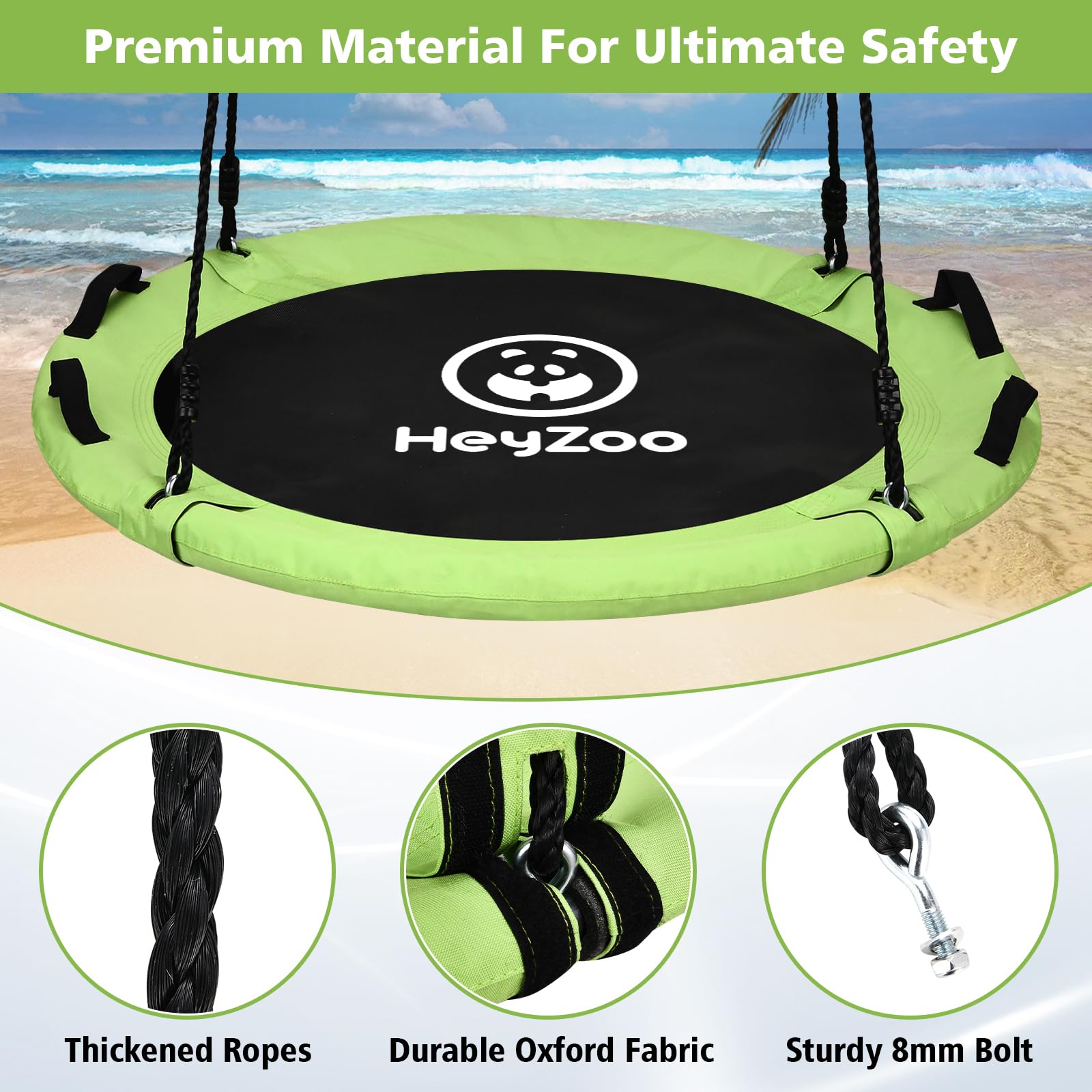 HeyZoo galvanized frame wrapped in soft foam for comfortable long play.