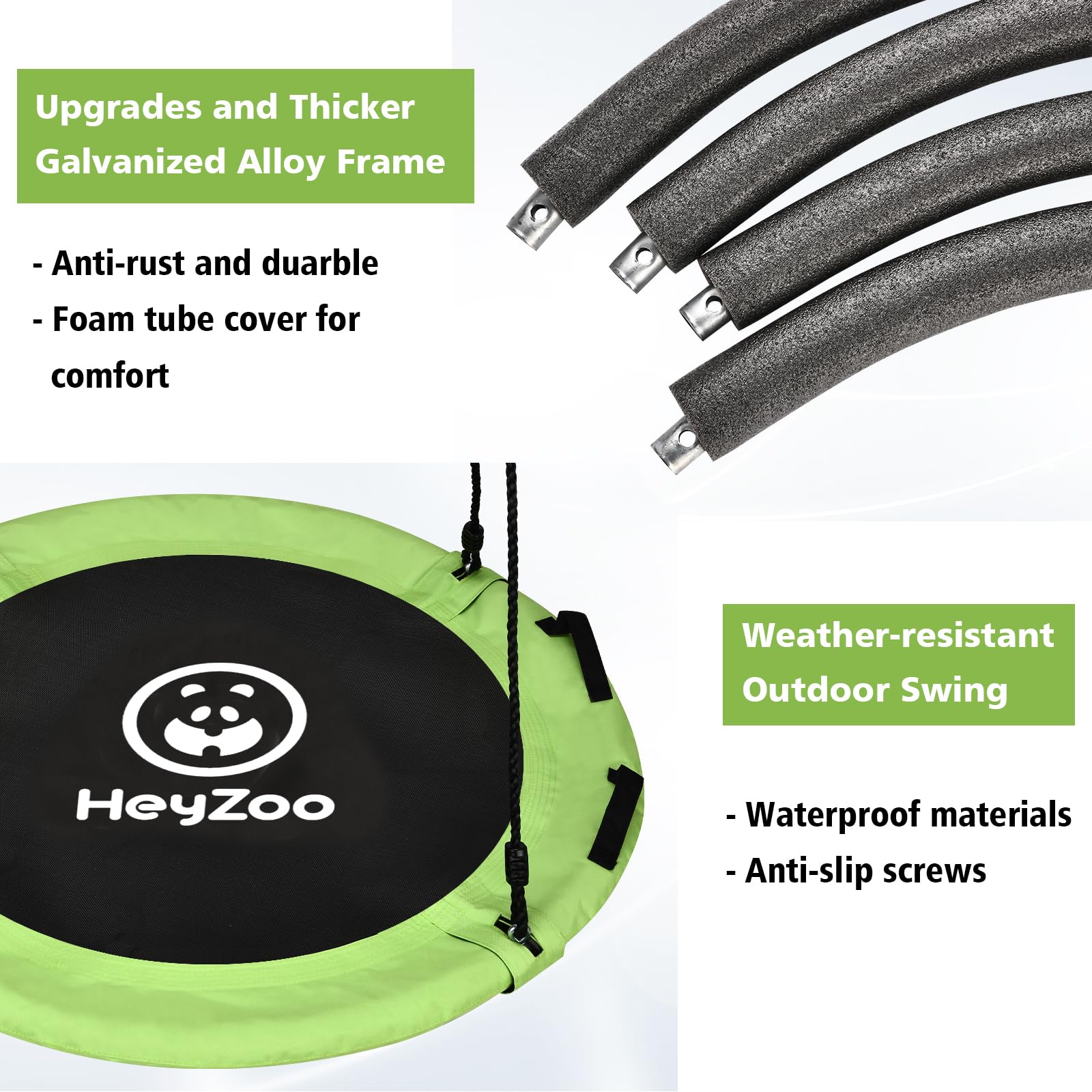 HeyZoo heavy-duty hanging straps and carabiners for quick, secure setup.