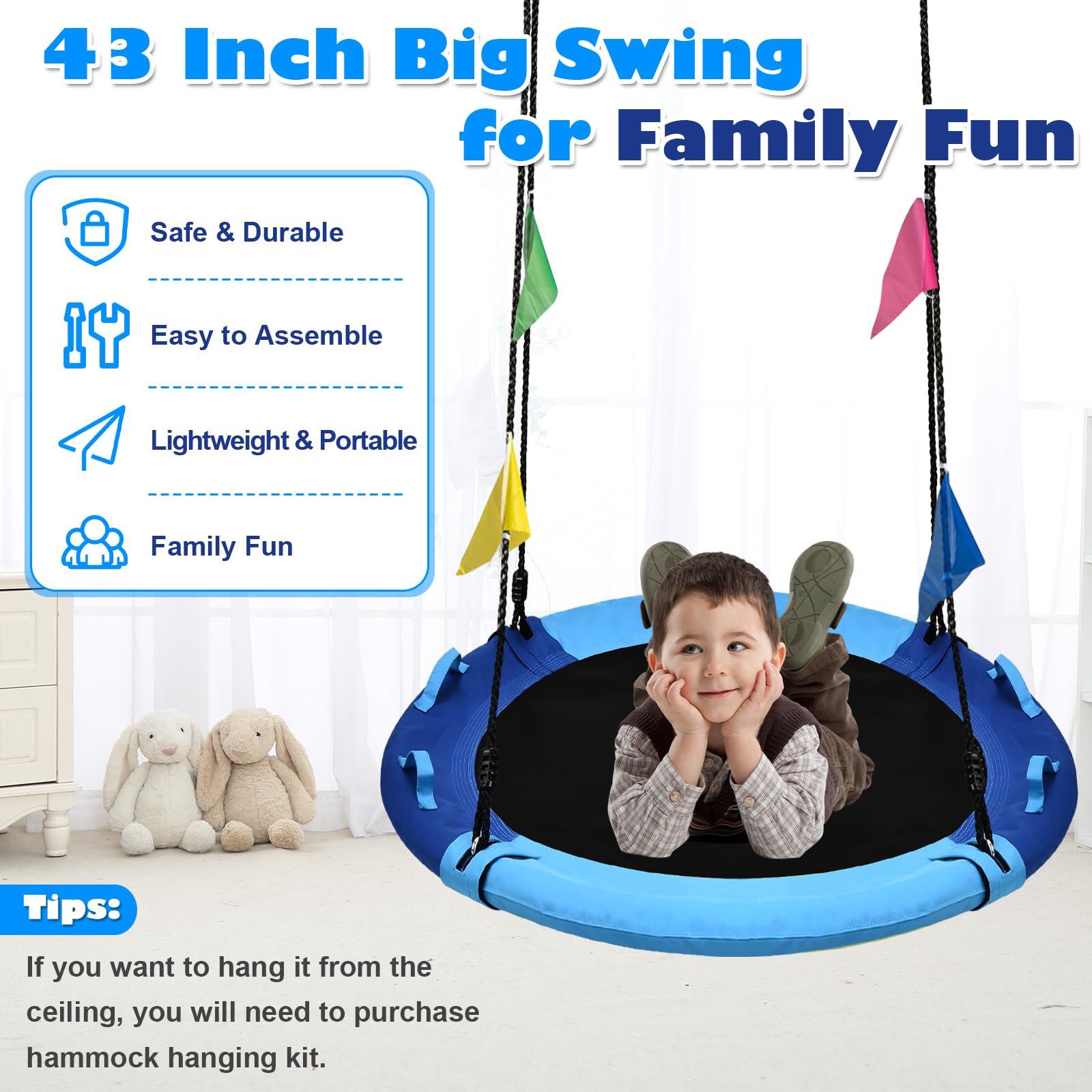HeyZoo large 43-inch diameter seat invites safe group play.