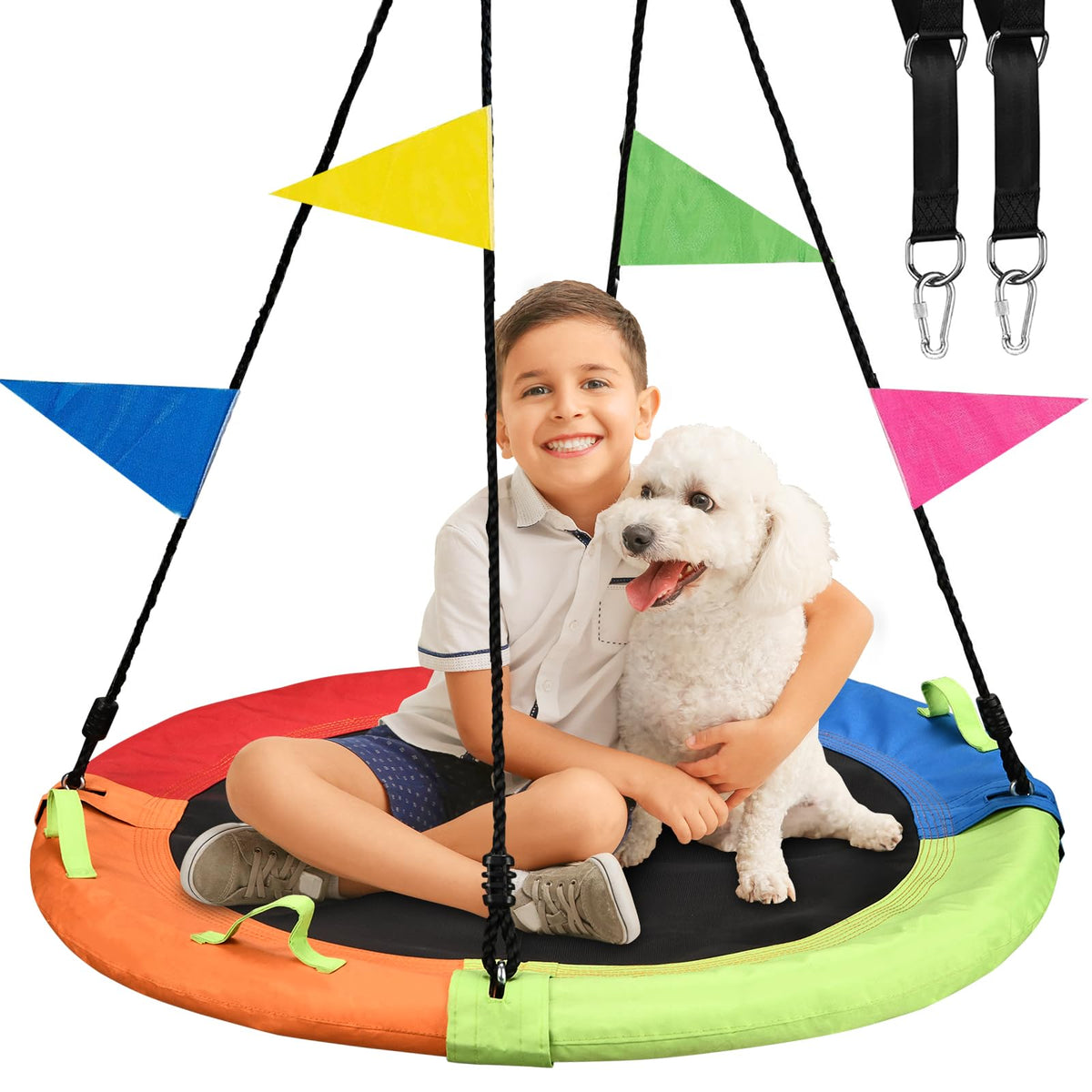 HeyZoo tree swing 40inch frame offers backyard fun and safe play.