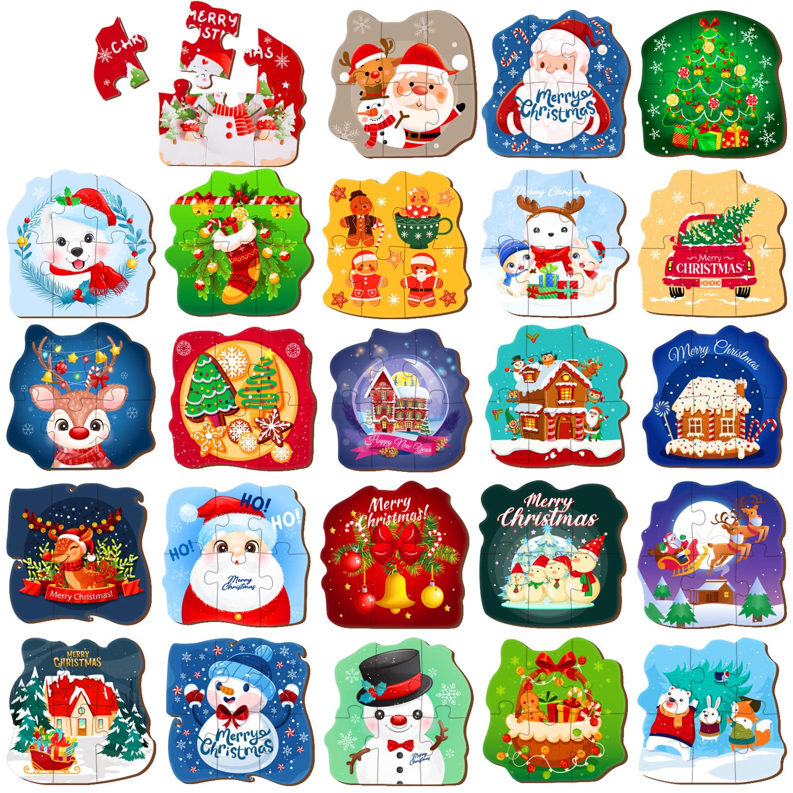 HFAYDZSW 24-pack Christmas puzzles with varied designs for engaging classroom activities