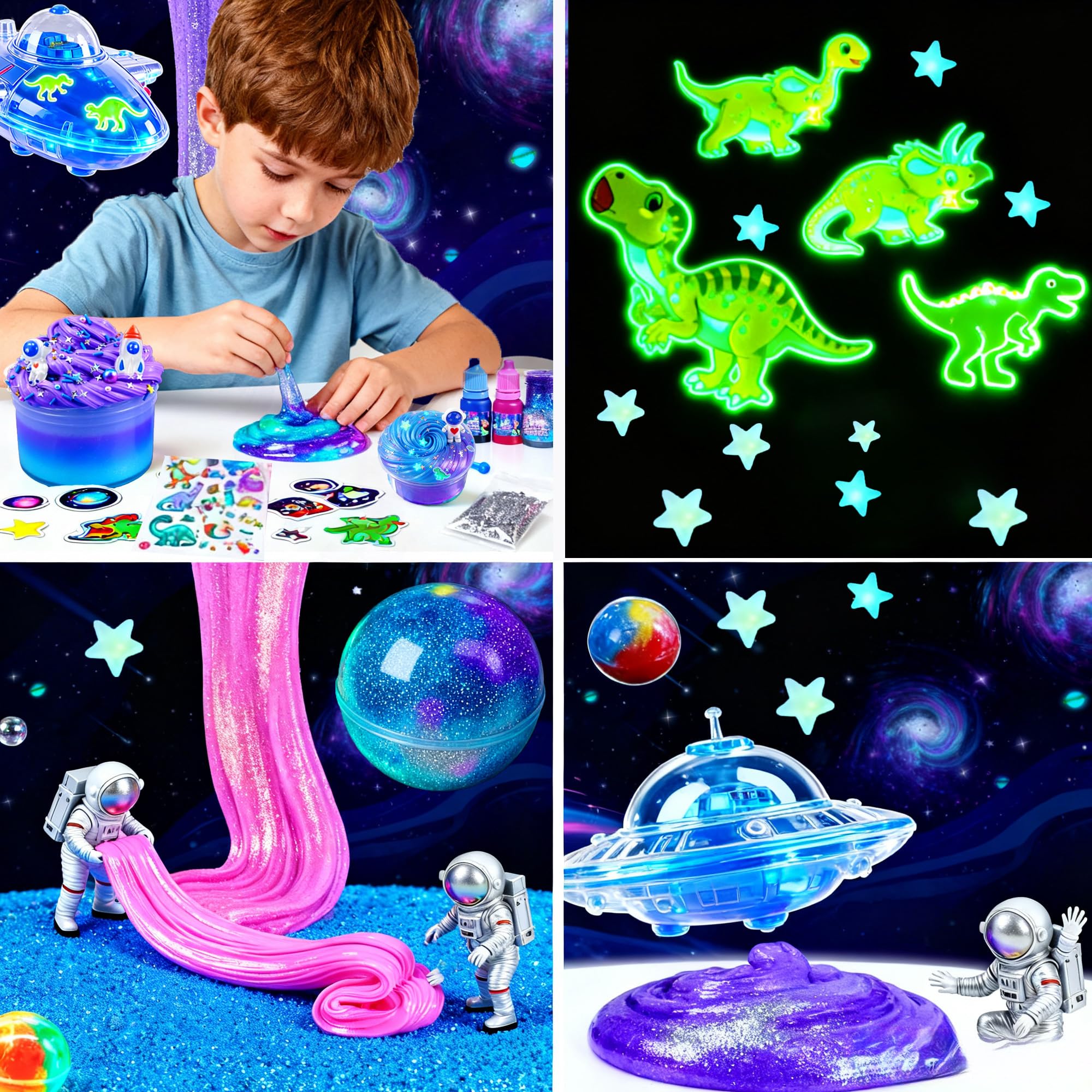 HFCHUPIN glow-in-the-dark stickers on slime evoke magical night-time visuals.