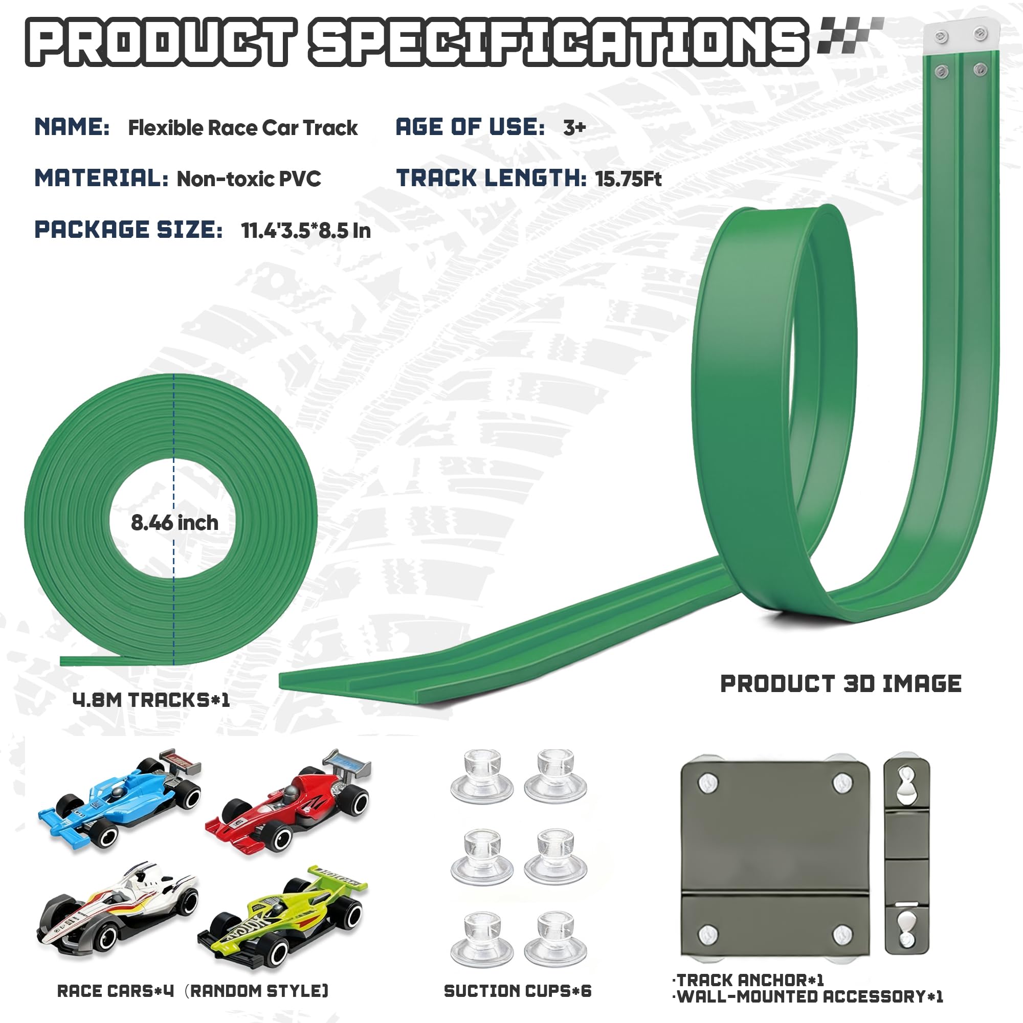 HGEVFL Flex Track includes four cars for immediate, action-packed play.