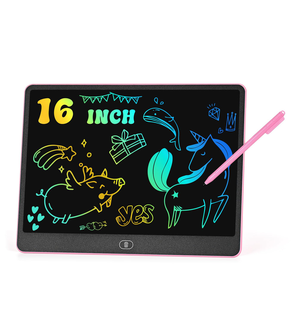HHN LCD writing tablet front view shows a bright 16-inch color screen for kids.