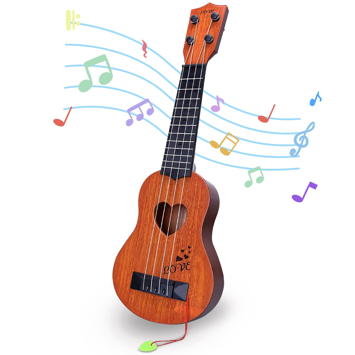 Hhobby Stars kids ukulele toy brown front view, beginner-friendly music introduction.