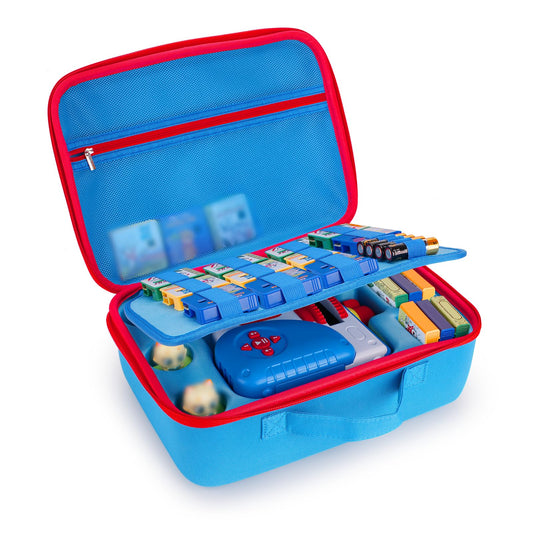 HHZ blue carrying case exterior shown with Little Tikes compatibility for organized storage.