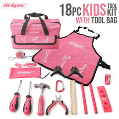 Hi-Spec pink kids tool kit with screwdrivers and hammer for DIY tasks