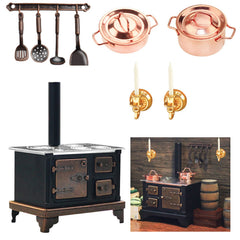 Hiawbon 1:12 miniature retro stove with authentic metal finish for vintage display.