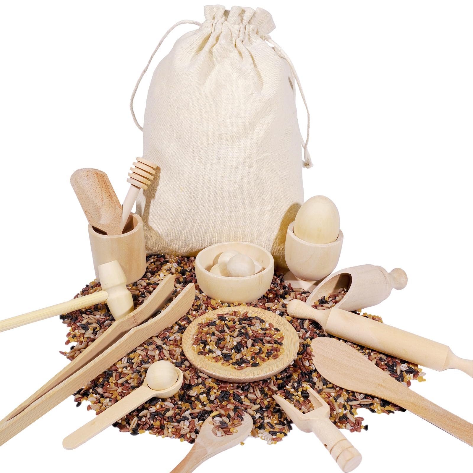 Hiawbon sensory bin tools collection with beech wood for safe play