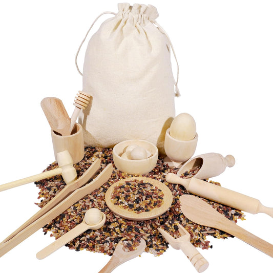 Hiawbon sensory bin tools collection with beech wood for safe play