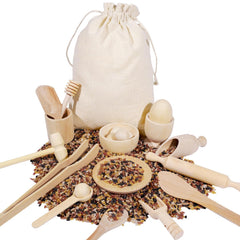 Hiawbon sensory bin tools collection with beech wood for safe play