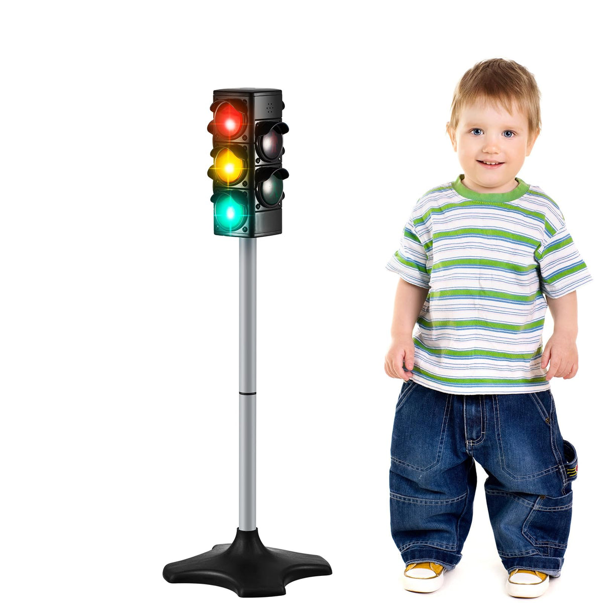 Hiboom traffic light toy full assembly showing two-in-one signaling for kids