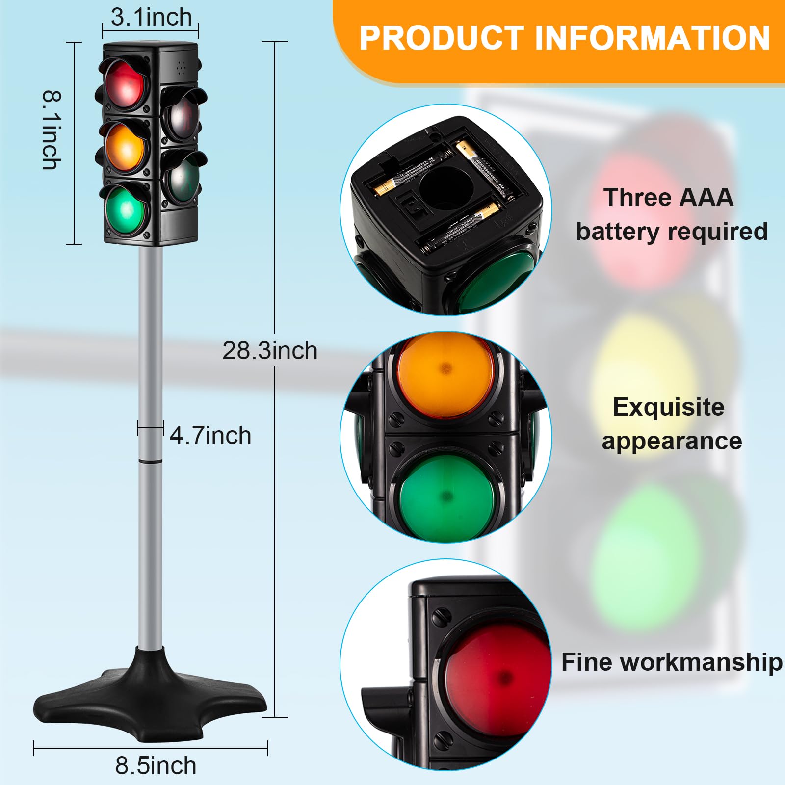Hiboom traffic light toy side view highlighting sturdy build during play