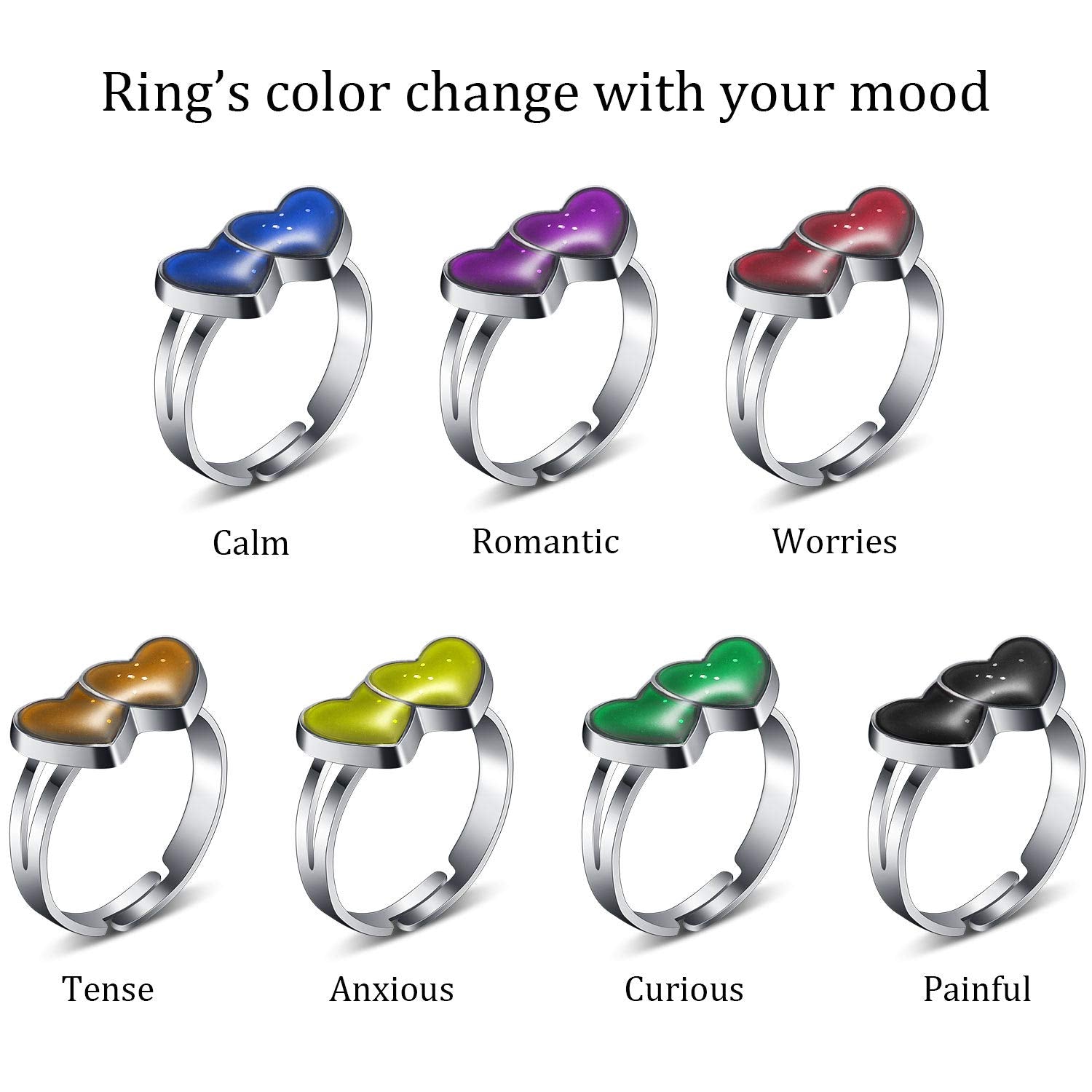 Hicarer color-change mood rings showing vibrant shifts with temperature.