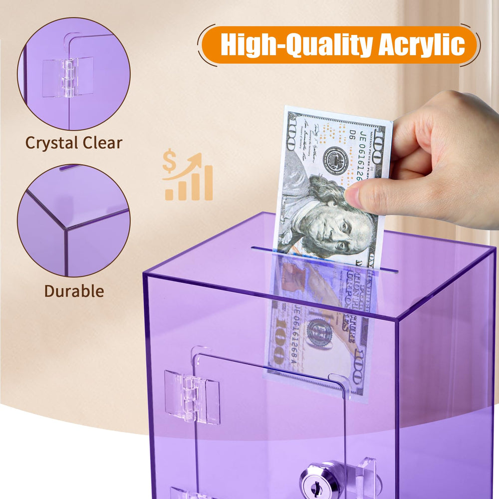 Hicocool clear piggy bank with lock purple on a desk setup inspiring daily saving habits