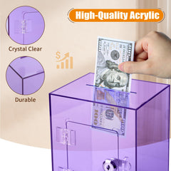 Hicocool clear piggy bank with lock purple on a desk setup inspiring daily saving habits
