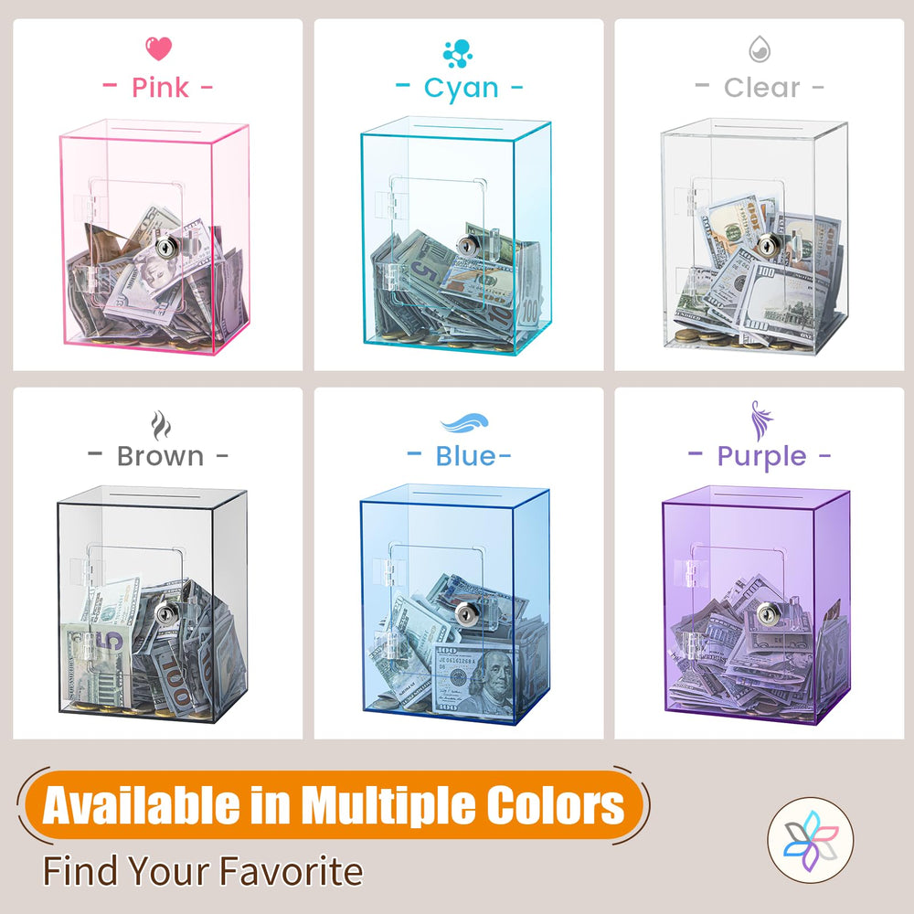 Hicocool clear piggy bank with lock purple full capacity showing bills and coins inside