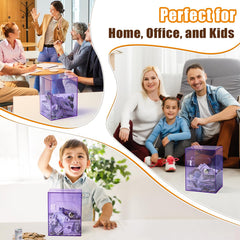 Hicocool clear piggy bank with lock purple interior view demonstrates reusable design