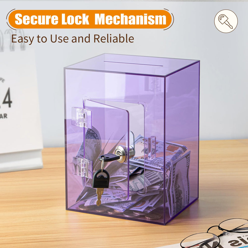 Hicocool clear piggy bank with lock purple side view highlighting sleek acrylic design for stylish savings