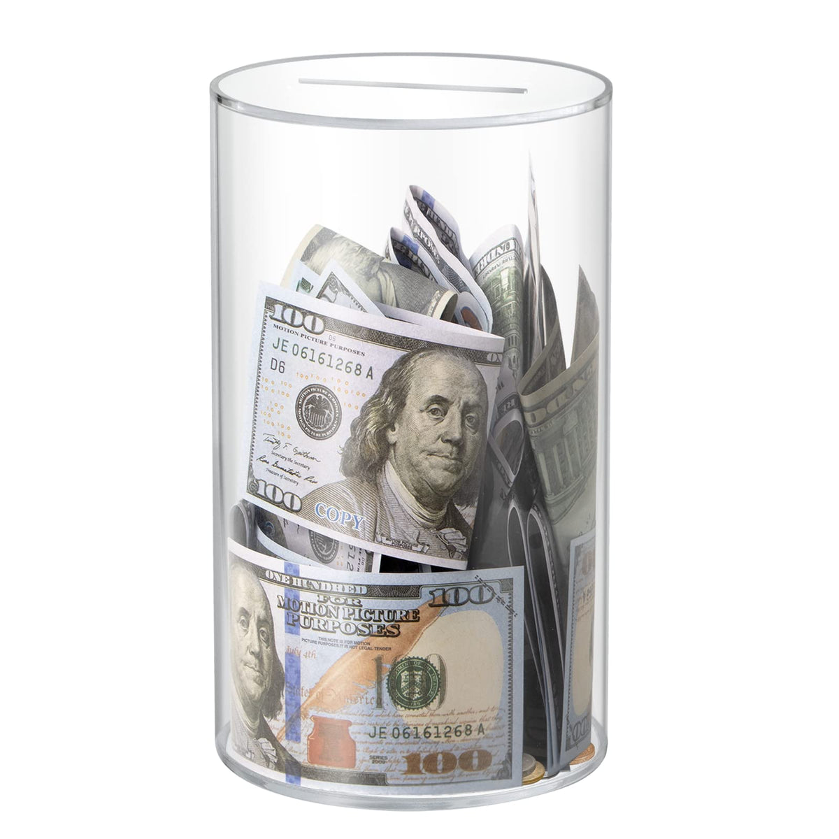 Hicocool clear piggy bank shows visible savings to track progress.