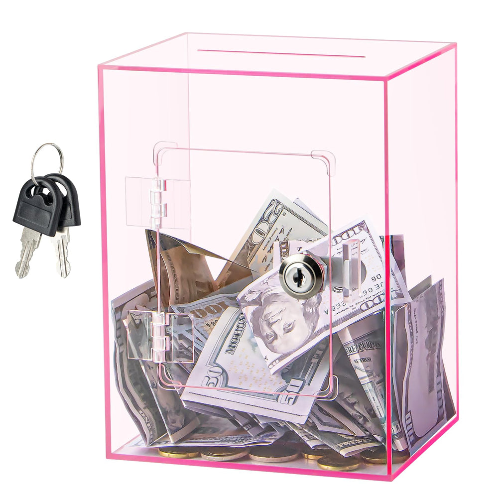 Hicocool Clear Piggy Bank with Lock shows a transparent design for easy savings tracking.