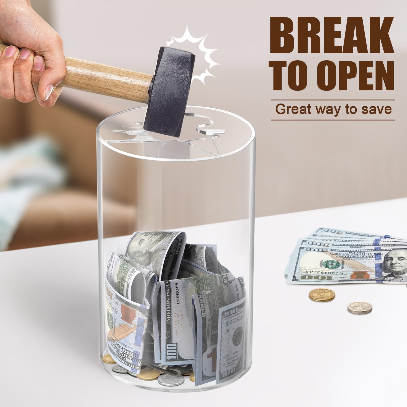 Hicocool durable acrylic piggy bank withstands daily use with solid, lasting strength.